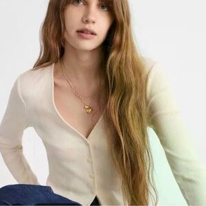 Madewell Ribbed Lettuce Hem Button-Up Cardigan